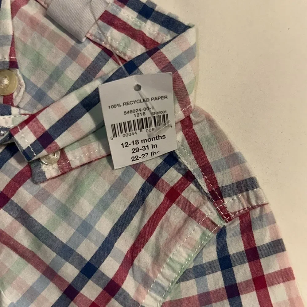 GAP Kids | Blue & Red | Plaid Poplin Short Sleeve Shirt